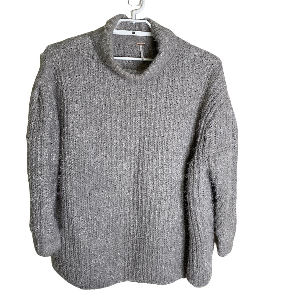 Free People Women's XS Gray Chunky Knit Mock Neck Pullover Sweater Oversized